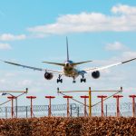 Airplane landing at Heathrow airport in London