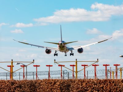 Airplane landing at Heathrow airport in London